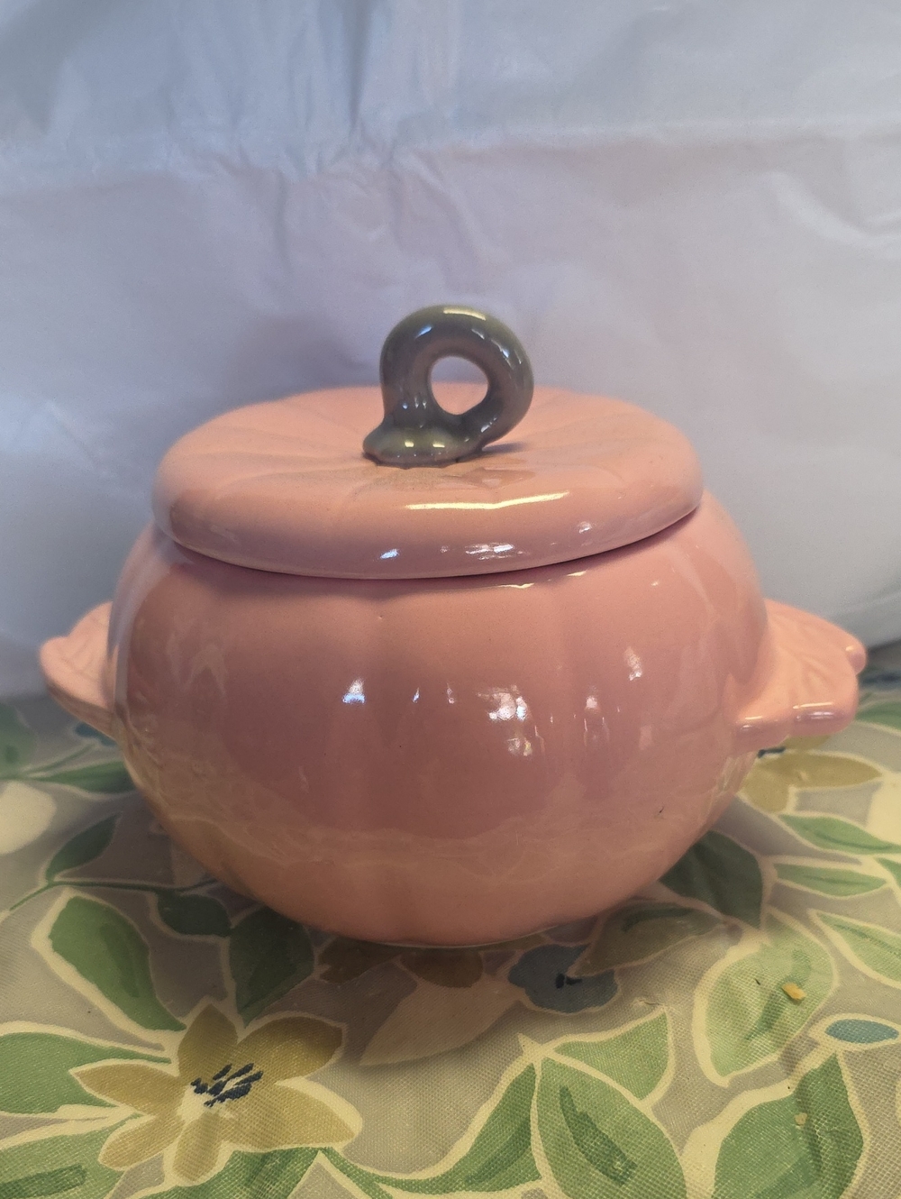 Vintage Hoenig Of California Pink Ceramic Lidded  Jar with Gray Handle